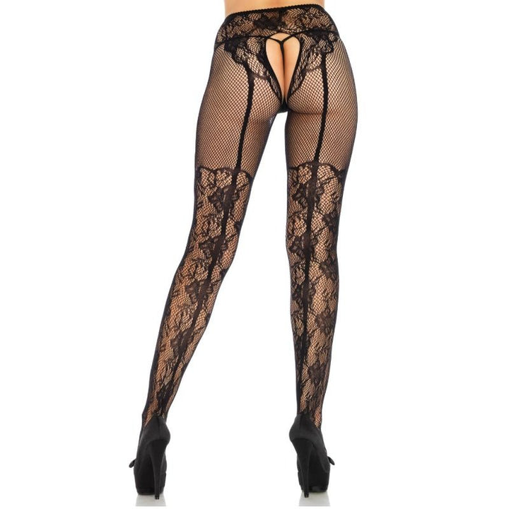 LEG AVENUE - STOCKING FLOWERS DESIGN BACK CROTHLESS ONE SIZE