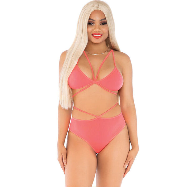 LEG AVENUE - TOP & PANTIES CORAL WITH STRAPS